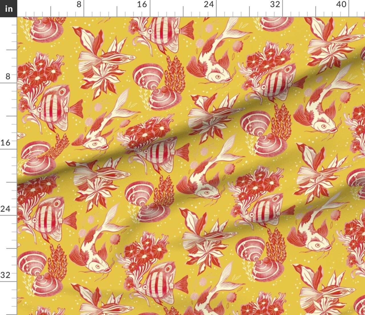 Fish Seaweed Flowers Deep Sea Seashells Ocean Toile De Juoy Classic Underwater Custom Printed Fabric by Spoonflower Various Fabrics by the Yard or Fat Quarter
